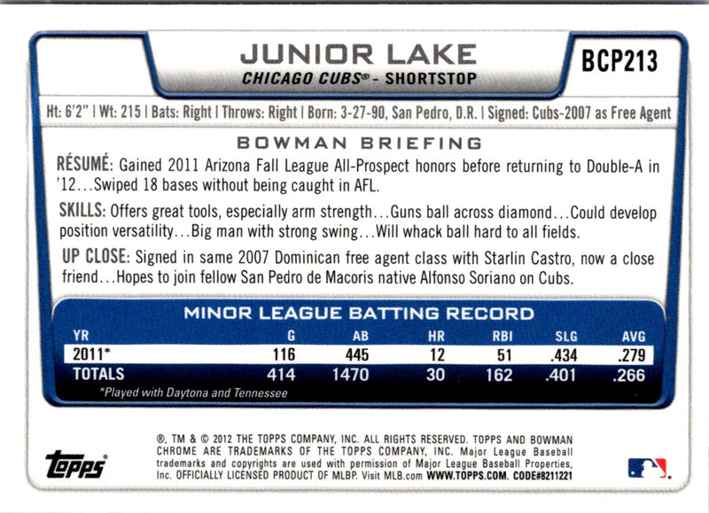 2012 Bowman Chrome Prospects Junior Lake