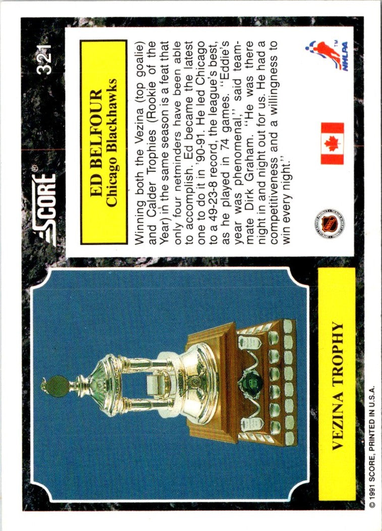1991 Score Canadian English Ed Belfour (Vezina Trophy)