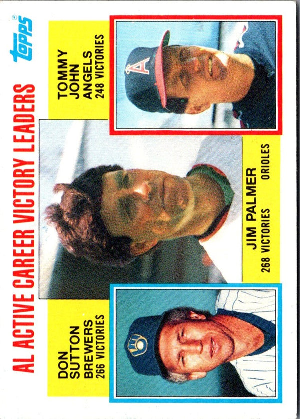 1984 Topps AL Active Career Victory Leaders - Jim Palmer/Don Sutton/Tommy John ACL #715