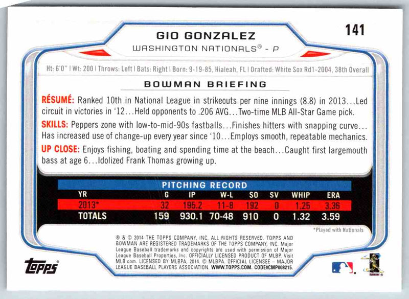 2014 Bowman Gio Gonzalez