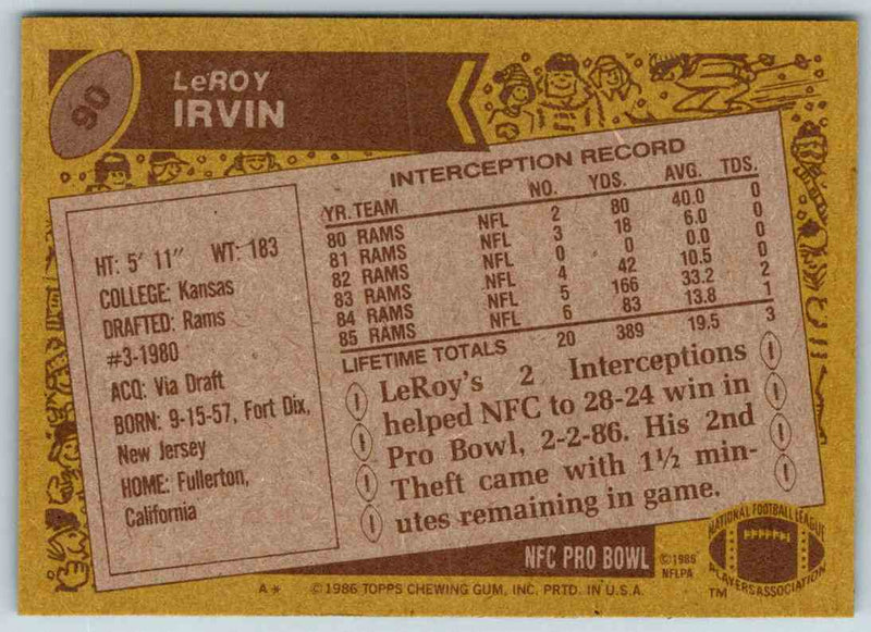 1986 Topps LeRoy Irvin