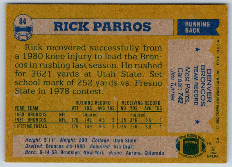 1982 Topps Rick Parros