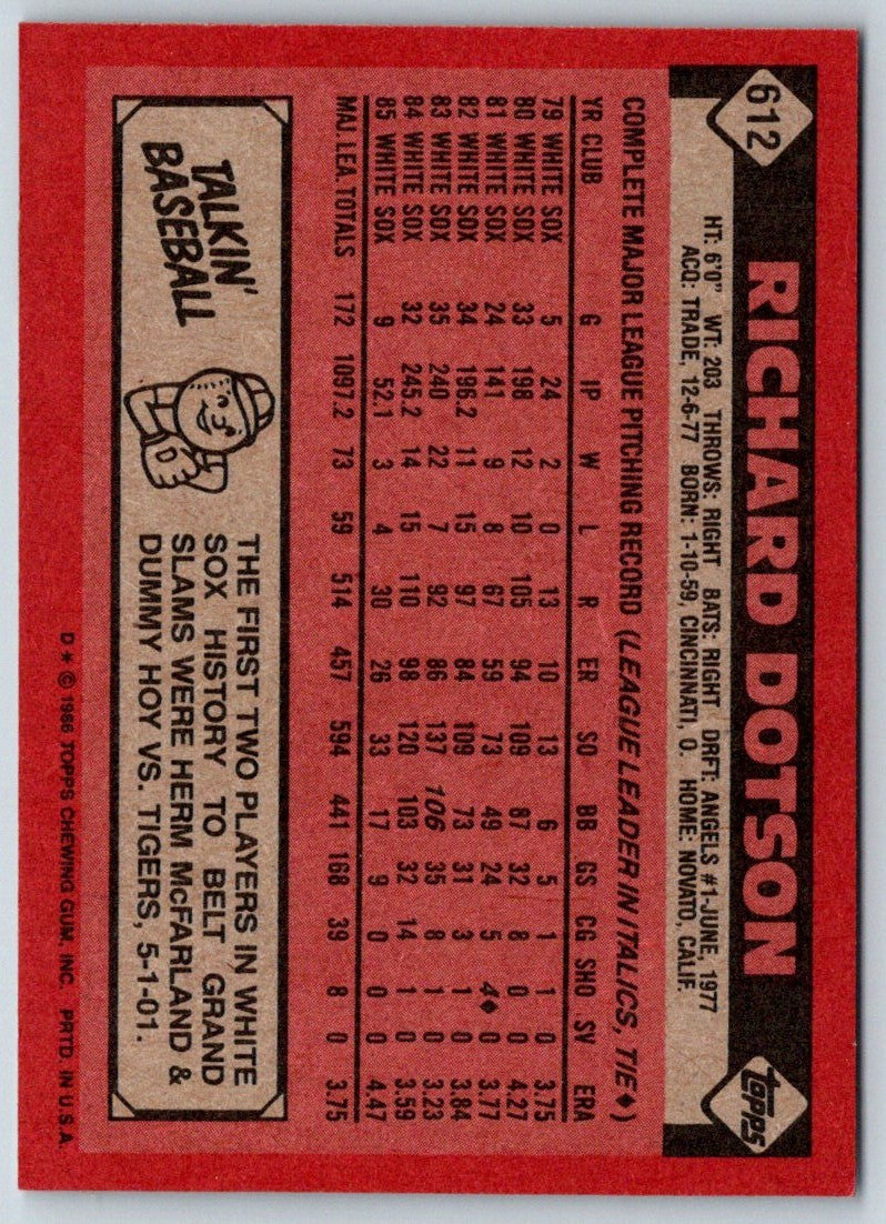 1986 Topps Richard Dotson