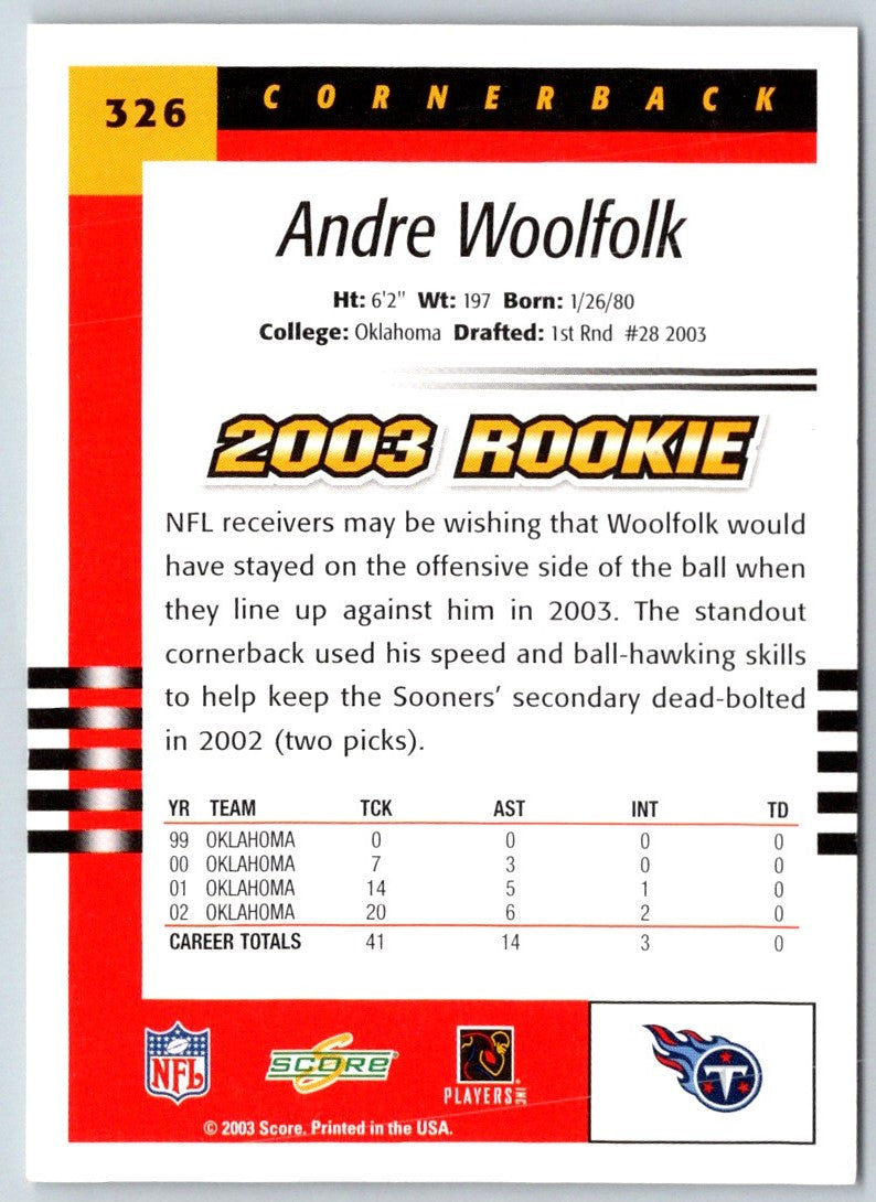 2003 Score Andre Woolfolk