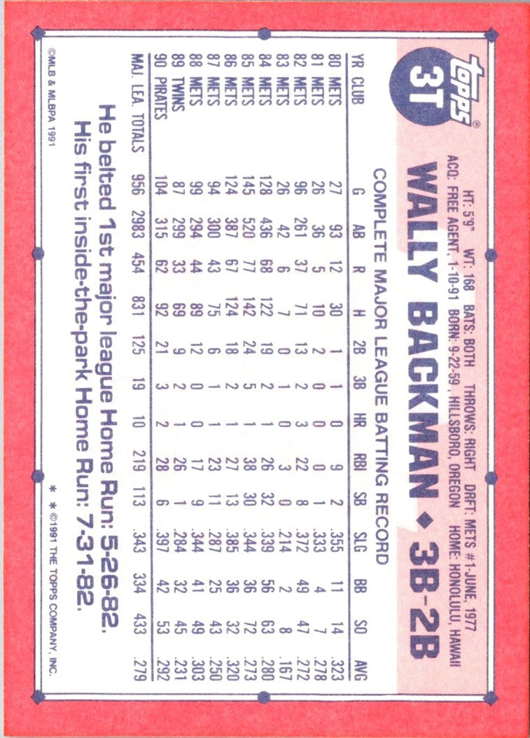 1991 Topps Traded Wally Backman