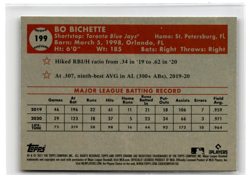 2021 Topps Chrome Platinum Anniversary Bo Bichette