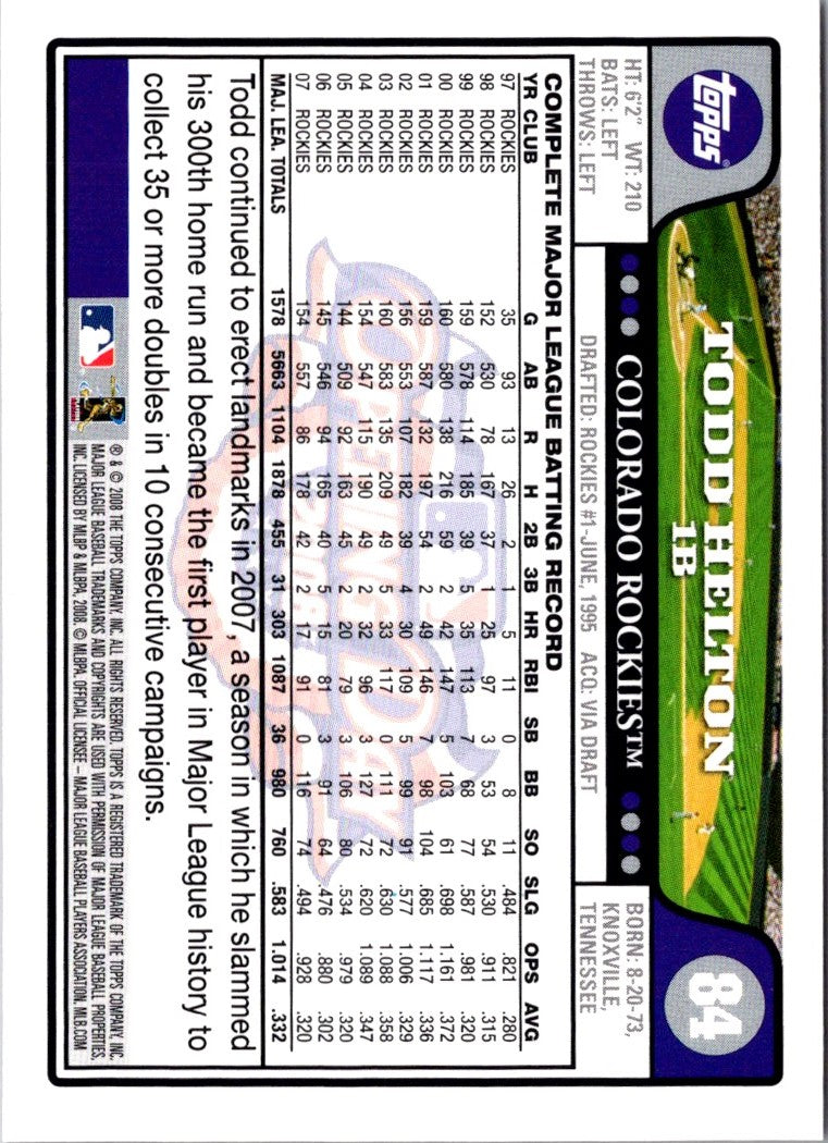 2008 Topps Opening Day Todd Helton