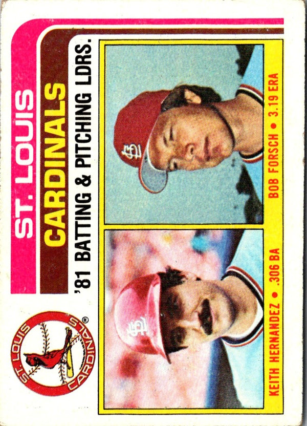 1982 Topps Cardinals Team Leaders - Keith Hernandez/Bob Forsch #186