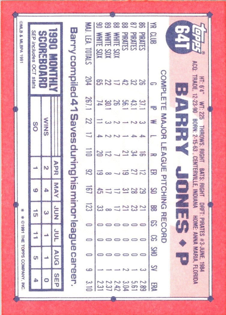 1991 Topps Traded Barry Jones