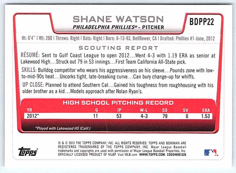 2012 Bowman Shane Watson