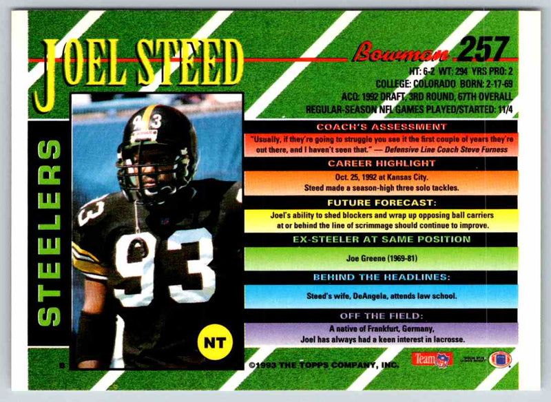 1993 Bowman Football Joel Steed