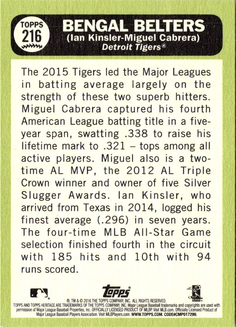 2016 Topps Heritage Bengal Belters (Ian Kinsler /Miguel Cabrera)