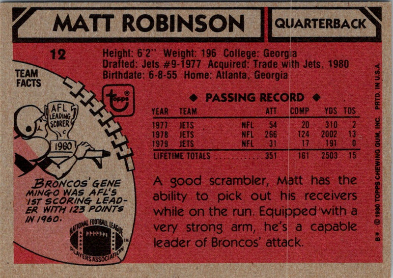 1980 Topps Matt Robinson