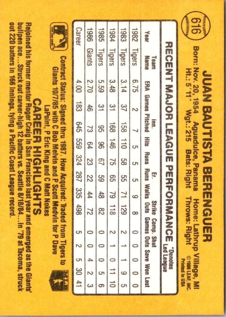 1987 Donruss Juan Berenguer