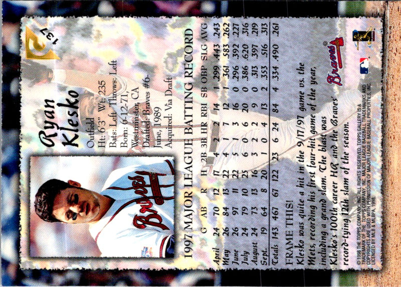1998 Topps Gallery Ryan Klesko