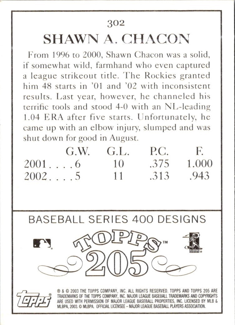 2003 Topps 205 Shawn Chacon