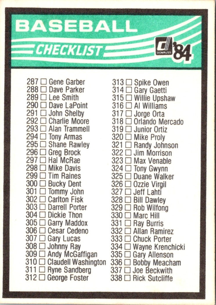 1984 Donruss Checklist 235-338