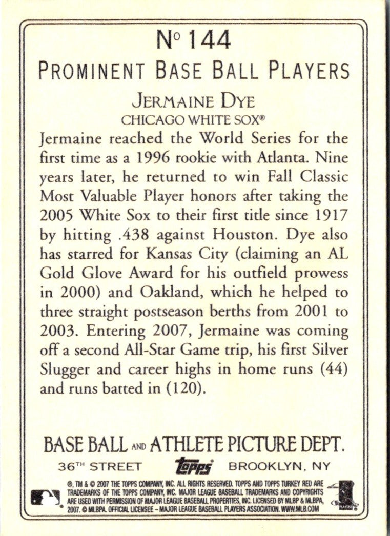 2007 Topps Turkey Red Jermaine Dye
