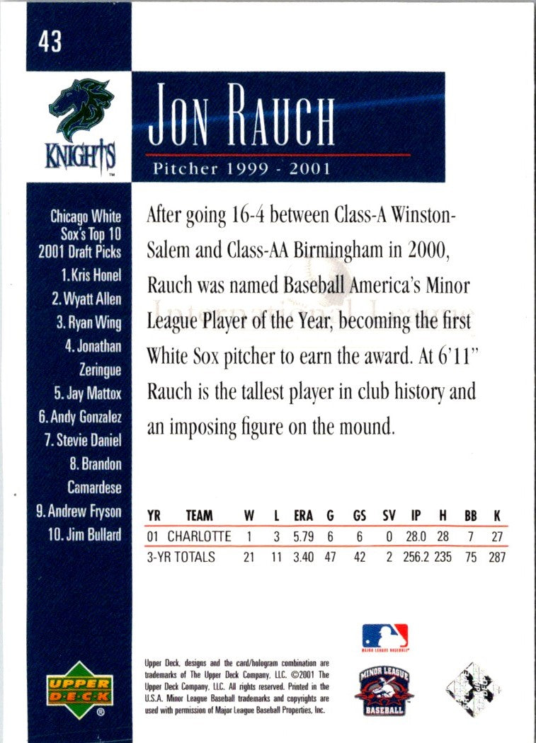 2001 Upper Deck Minors Centennial Jon Rauch