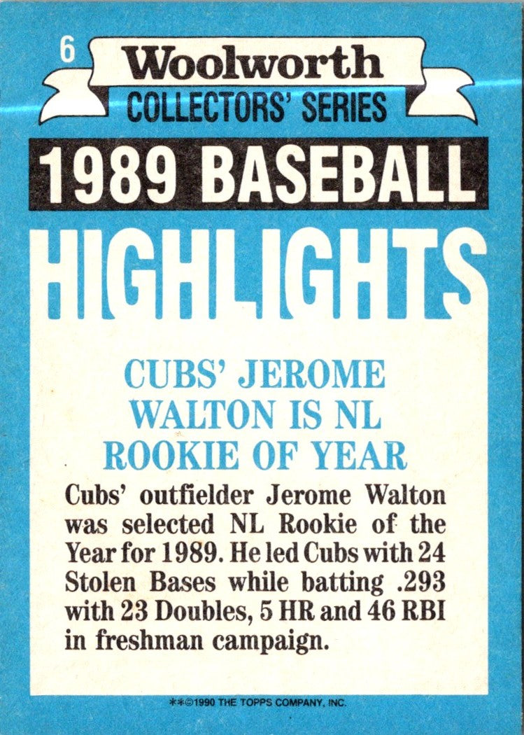 1990 Topps Woolworth Baseball Highlights Jerome Walton