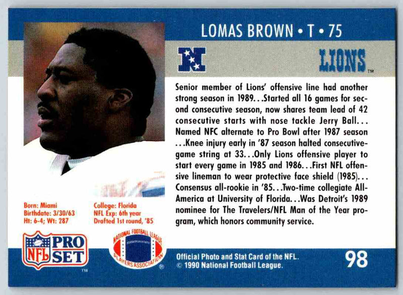 1990 Pro Set Lomas Brown