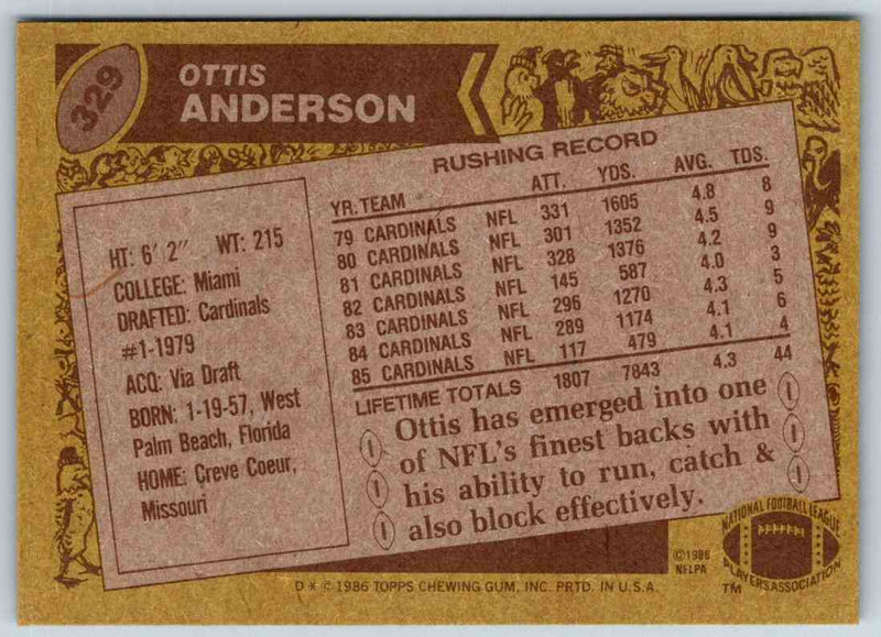 1986 Topps Ottis Anderson