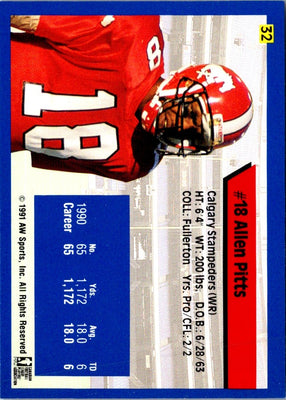 1991 All World CFL Allen Pitts #32