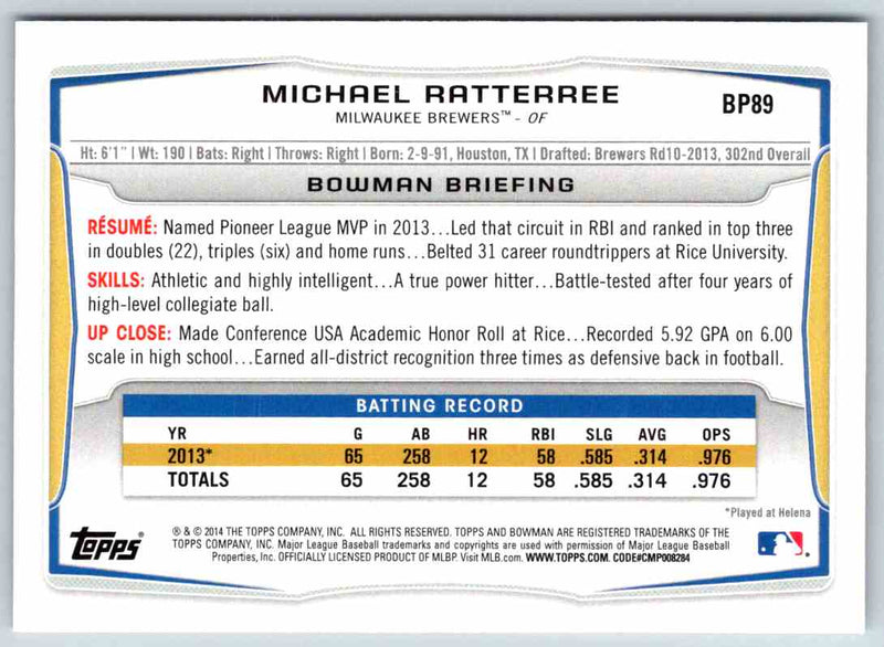 2014 Bowman Michael Ratterree