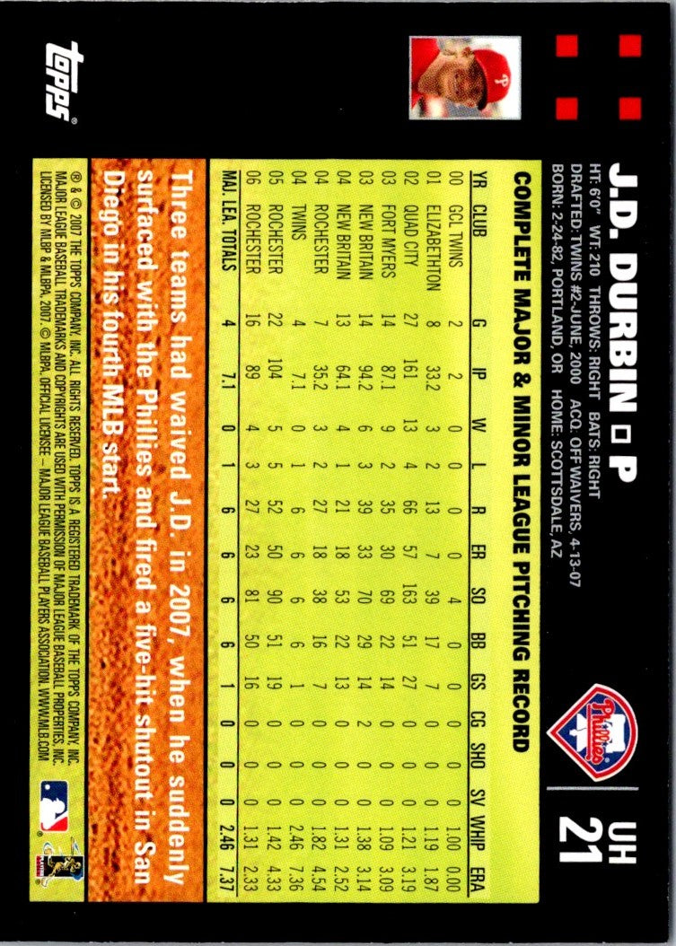 2007 Topps Updates & Highlights J.D. Durbin
