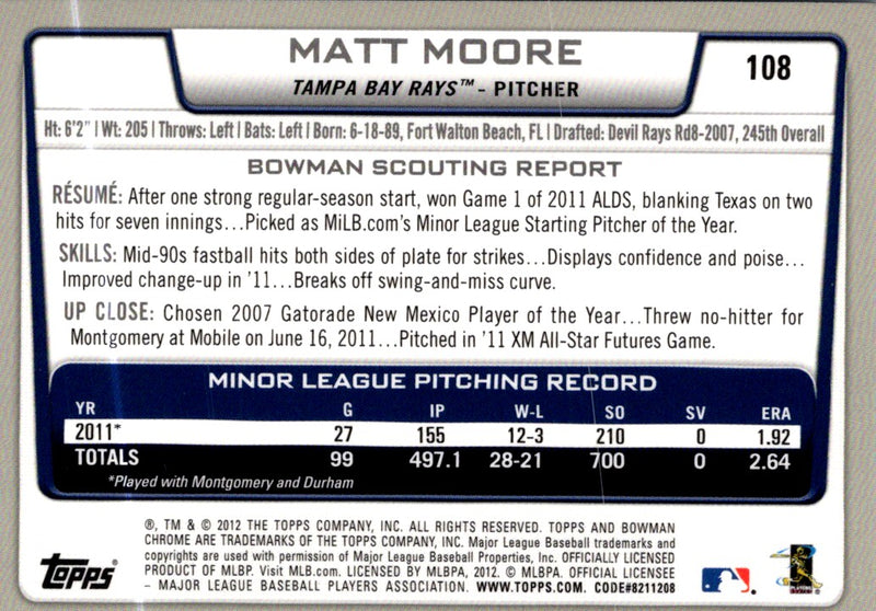 2012 Bowman Chrome Matt Moore