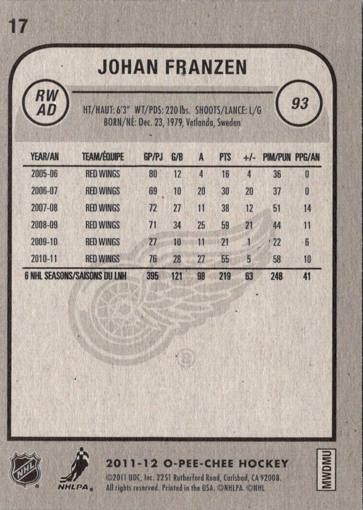 2011 O-Pee-Chee Johan Franzen