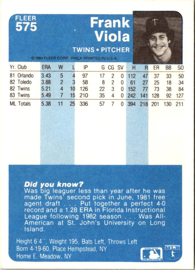 1984 Fleer Frank Viola