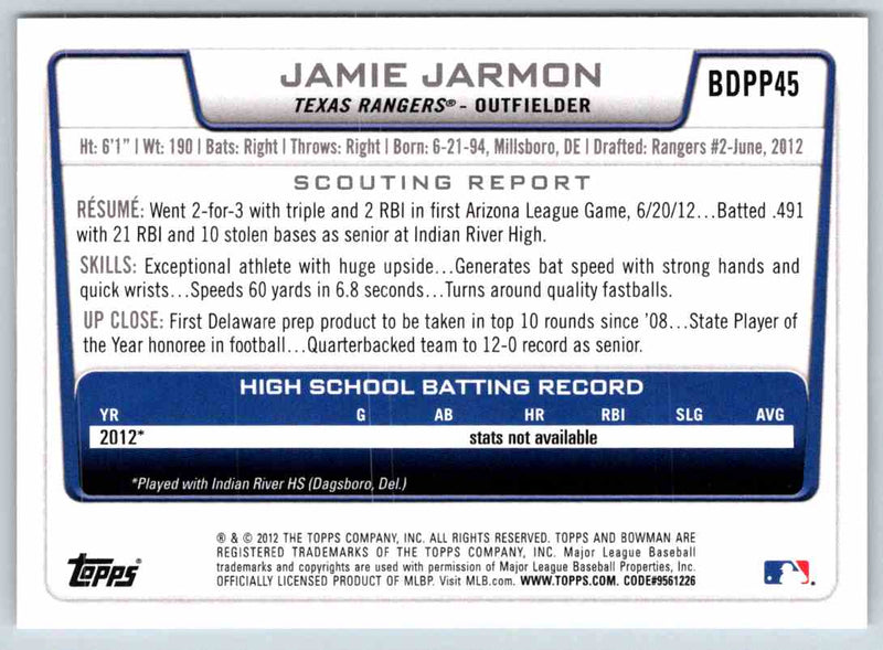 2012 Bowman Jamie Jarmon