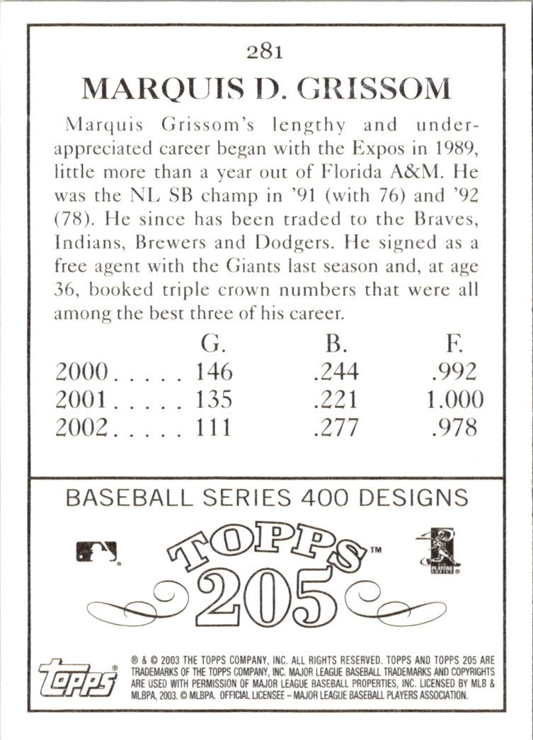 2003 Topps 205 Marquis Grissom