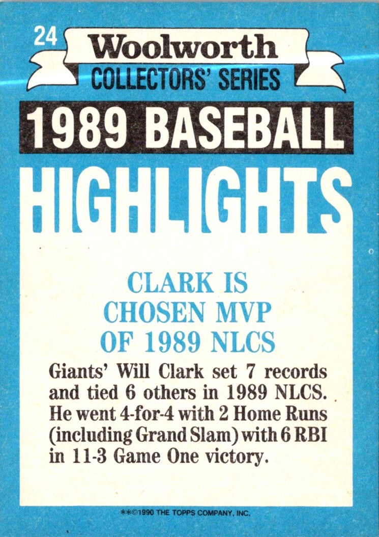 1990 Topps Woolworth Baseball Highlights Will Clark