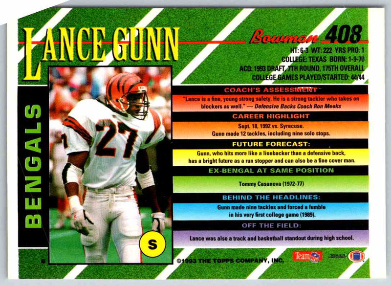 1993 Bowman Football Lance Gunn