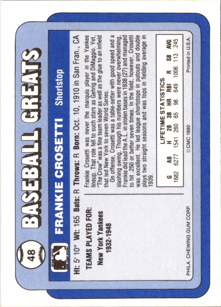 1990 Swell Baseball Greats Frankie Crosetti