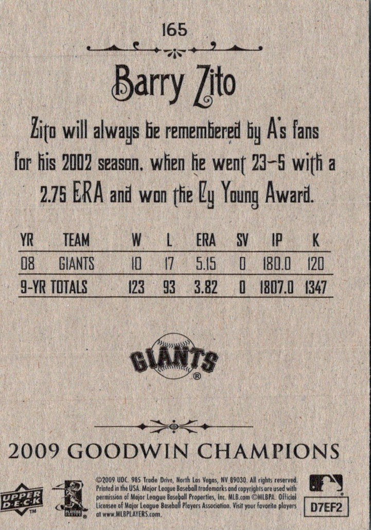 2009 Upper Deck Goodwin Champions Barry Zito