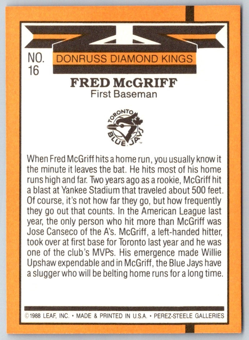 1989 Donruss Diamond  Kings Fred McGriff