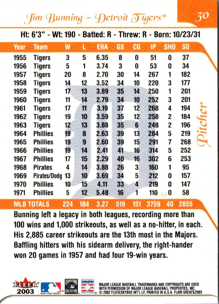 2003 Flair Greats Jim Bunning