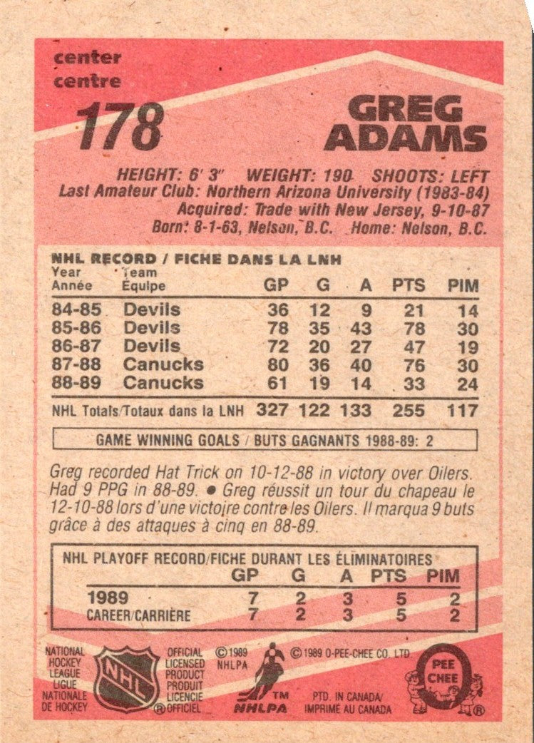 1989 O-Pee-Chee Greg Adams