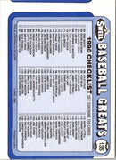 1989 Swell Baseball Greats Checklist Card