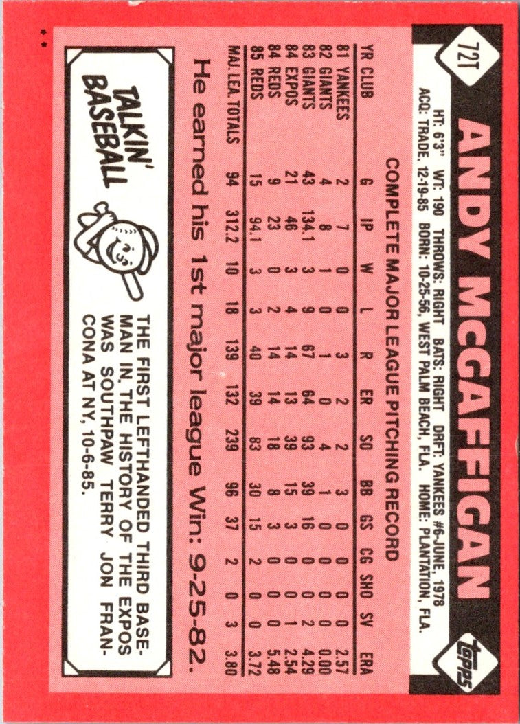 1986 Topps Traded Andy McGaffigan