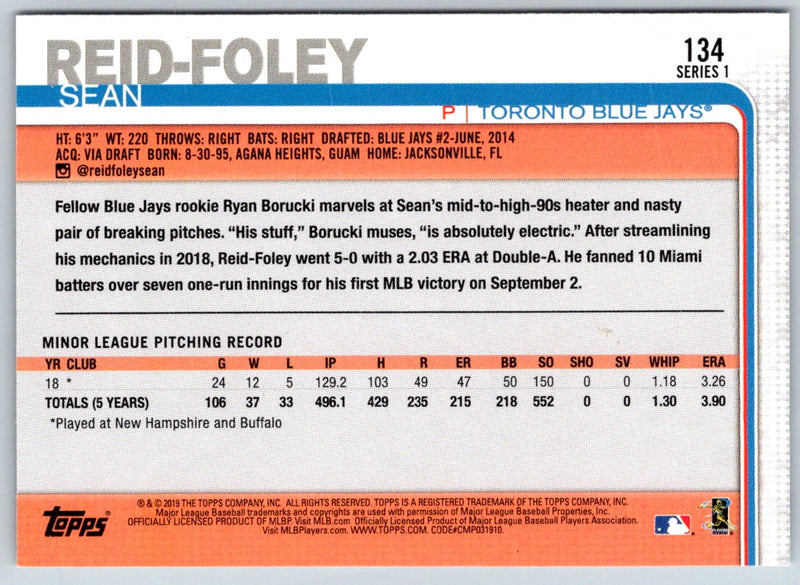 2019 Topps Sean Reid-Foley