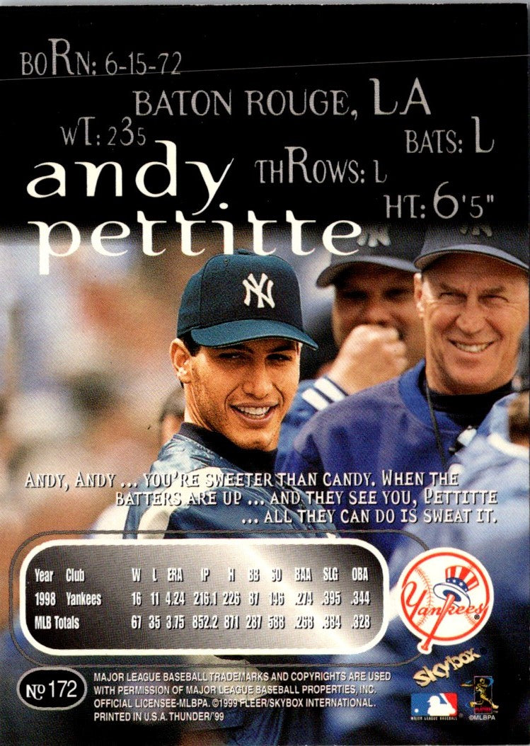 1999 SkyBox Thunder Andy Pettitte