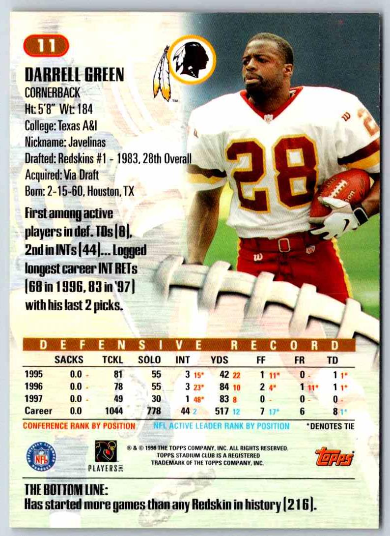 1998 Topps Stadium Club Football Darrell Green