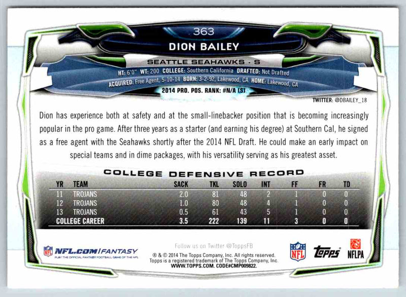 2014 Topps Dion Bailey