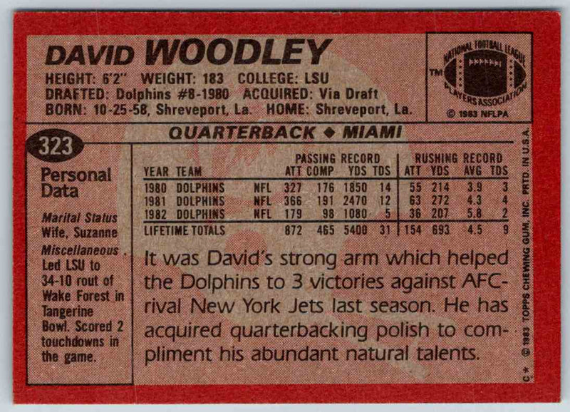 1983 Topps David Woodley