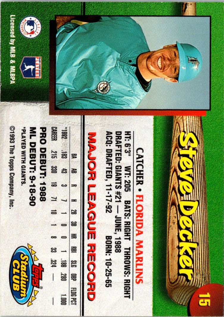 1993 Stadium Club Florida Marlins Steve Decker