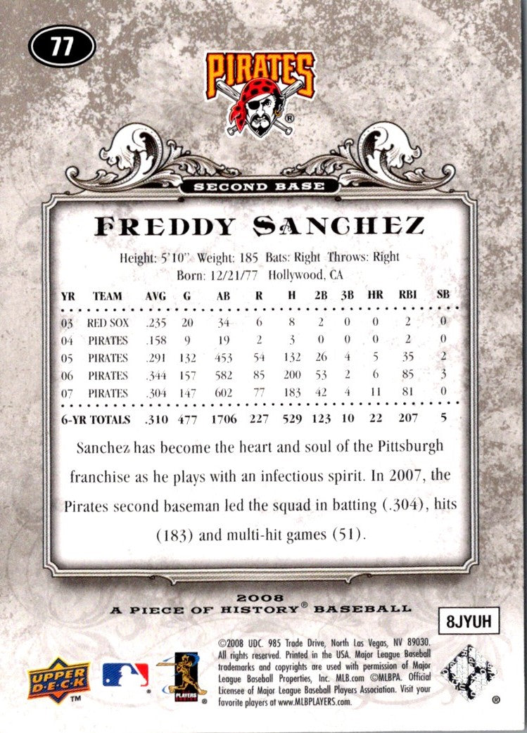 2008 Upper Deck A Piece of History Freddy Sanchez